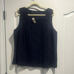 Talbots Navy Eyelet Sleeveless Blouse